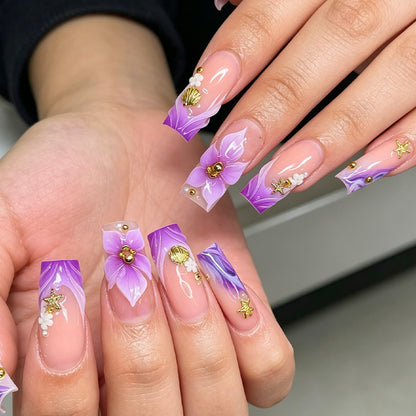 Decorative Floral Acrylic Nail Art Tips Acalora