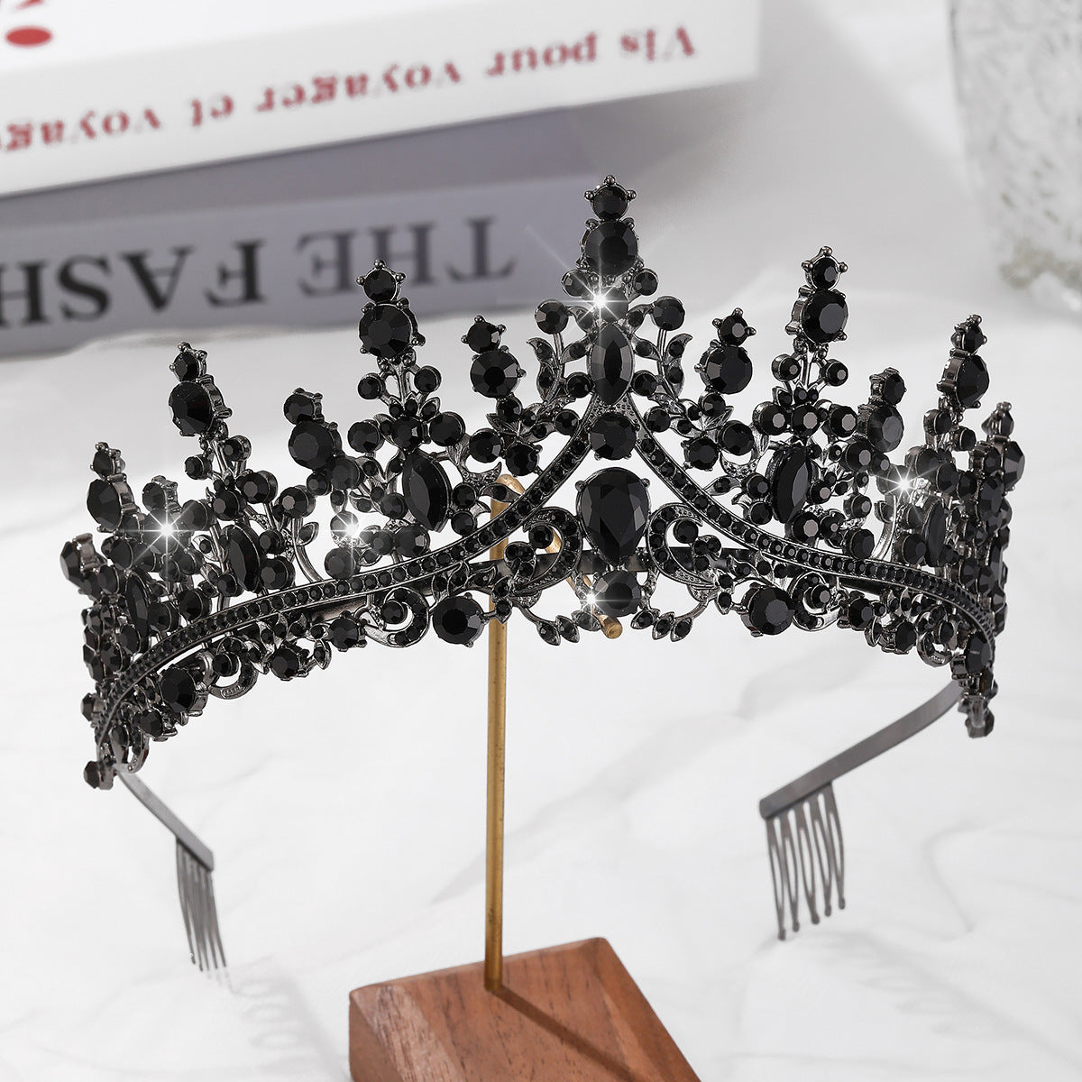 Ladies Opulent Tiara with Black Crystal Detailing Bowlift