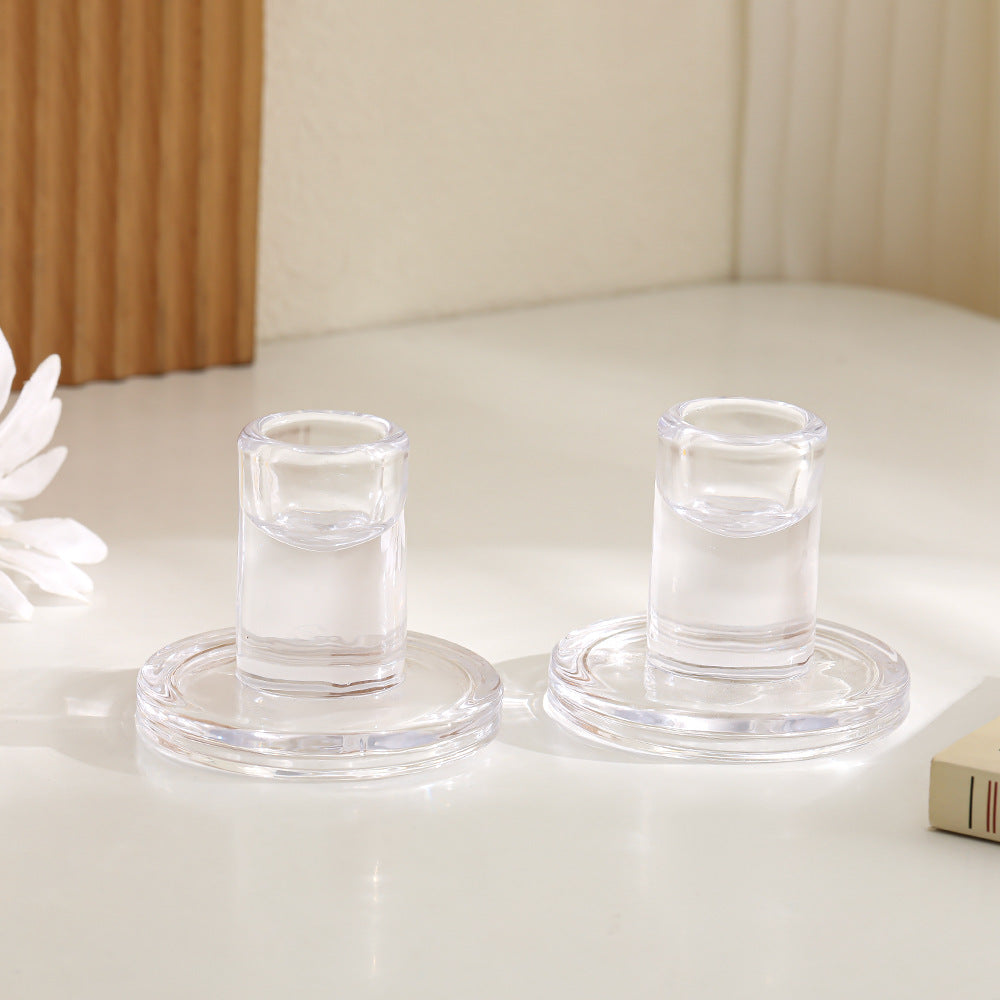 Clear Thick Glass Taper Candle Holders Set Minimalist Cylinder Base Acalora