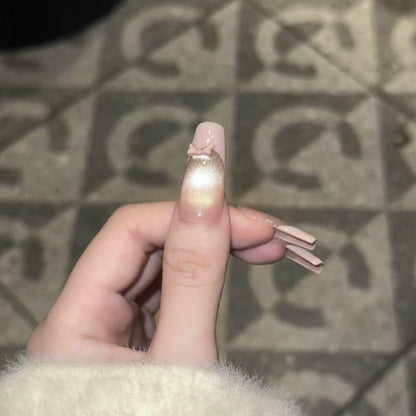 Reusable Press-On Nail Set with Elegant Bow Accents Acalora