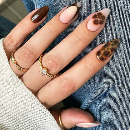 Artistic Press-On Nail Kit with Floral and Animal Prints Acalora
