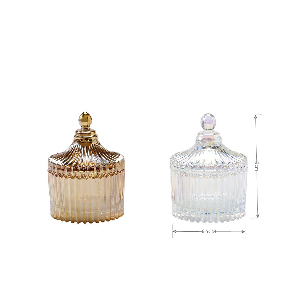 Vintage Ribbed Glass Trinket Jar with Lid Acalora