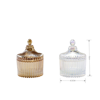Vintage Ribbed Glass Trinket Jar with Lid Acalora