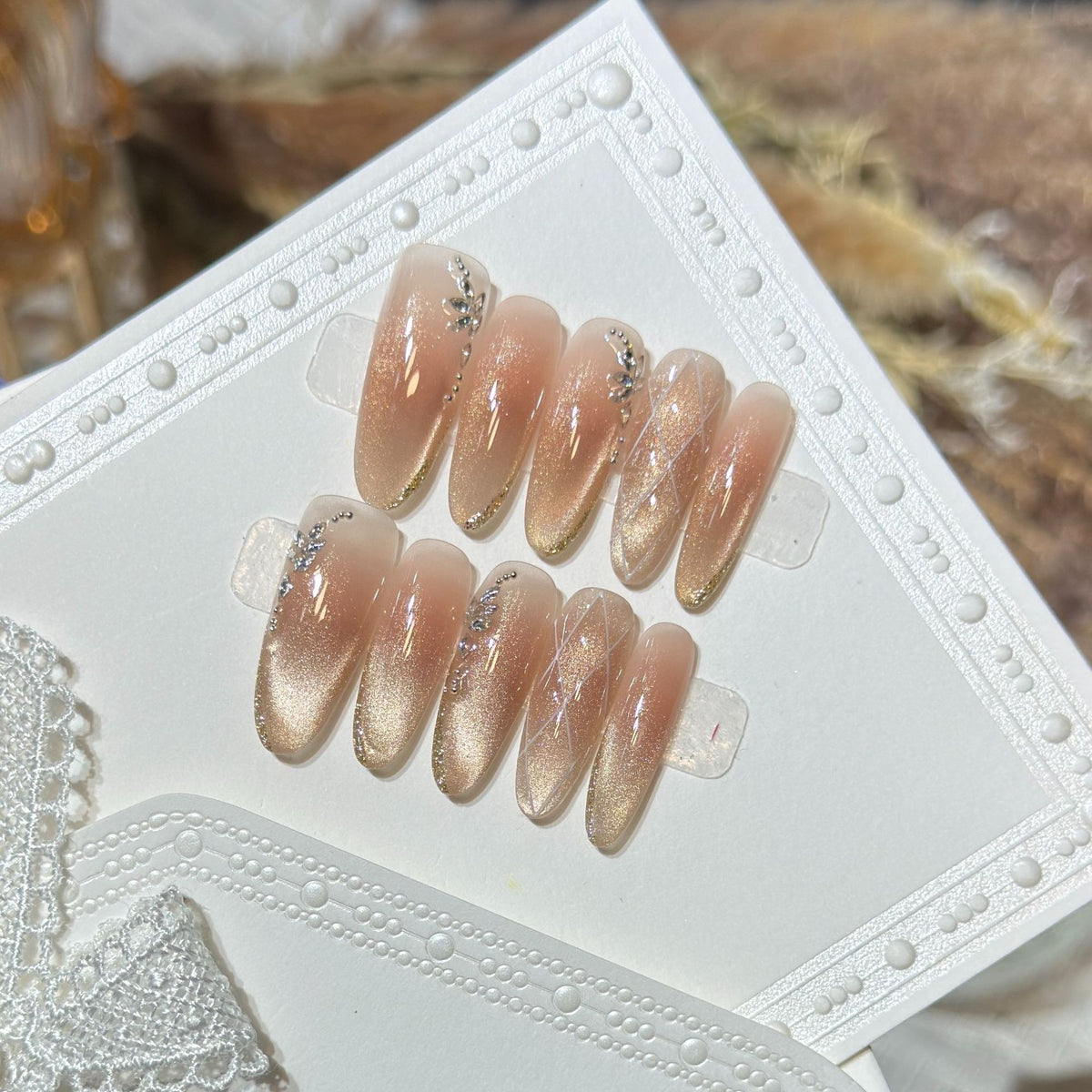 Glamorous Stiletto Press-On Nail Set with Rhinestone Accents Acalora