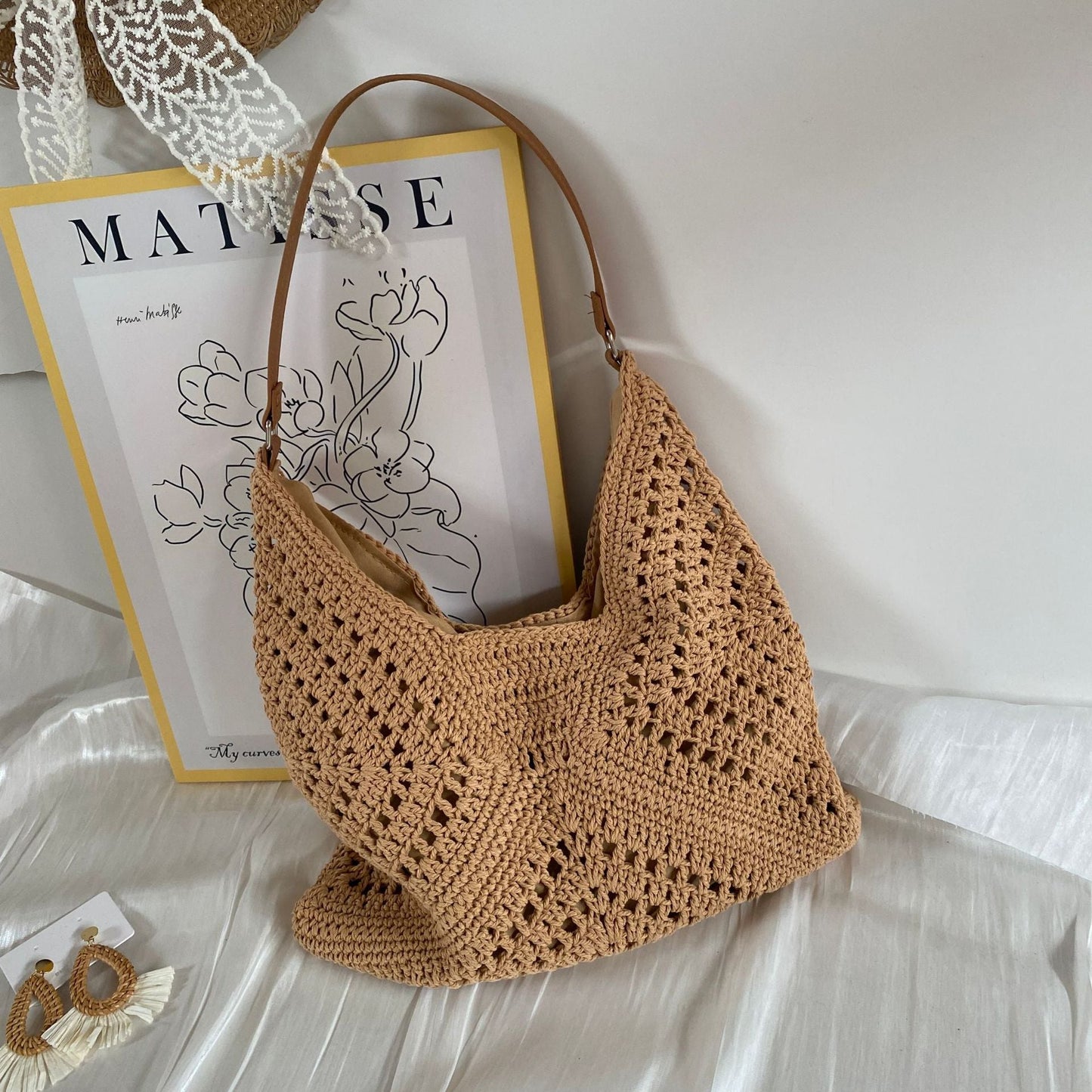 Handmade crochet bag with leather handle Skanto