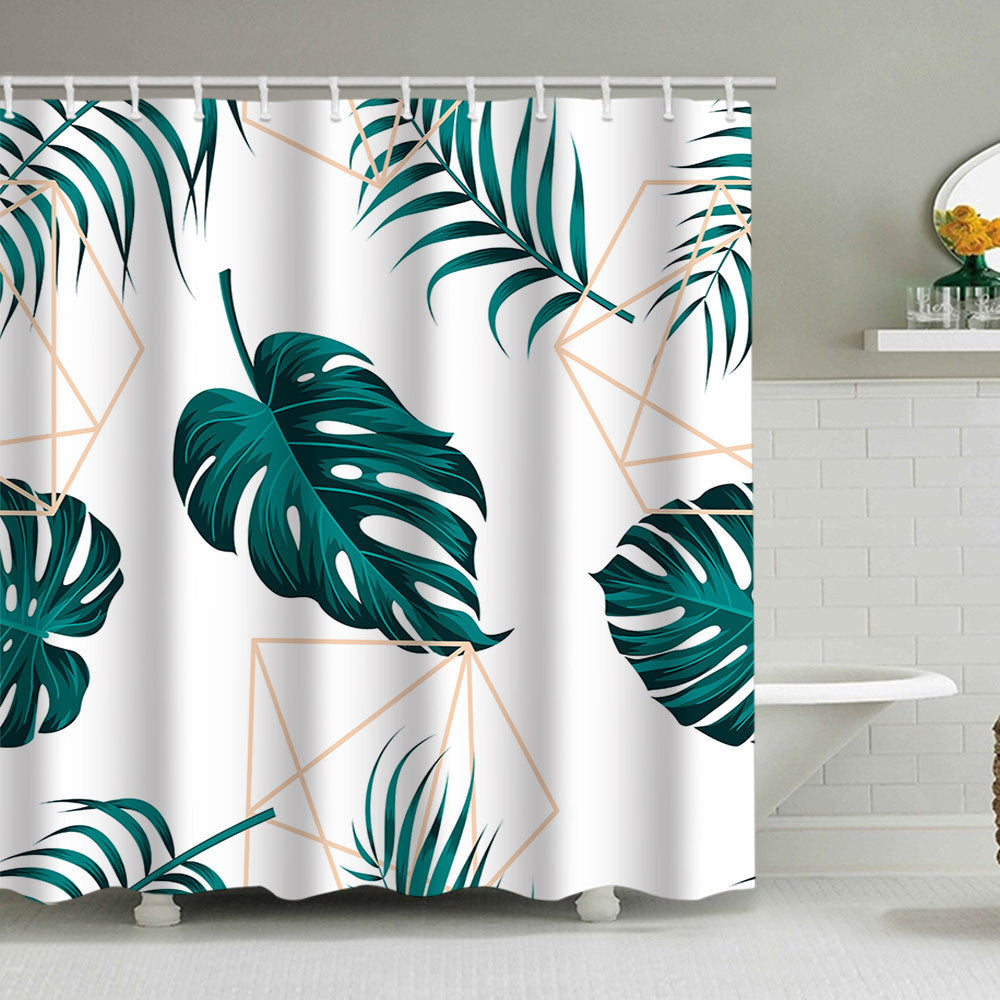 Tropical Leaf Print Shower Curtain