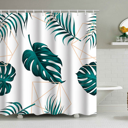 Tropical Leaf Print Shower Curtain