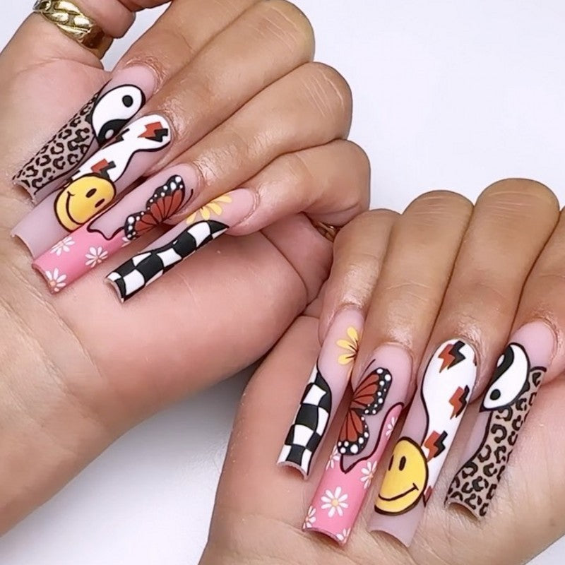 Artificial nails with colorful butterfly design Acalora