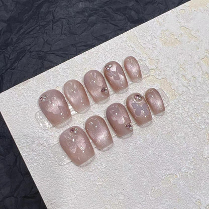 Elegant Press-On Nail Set with Rhinestone Details Acalora