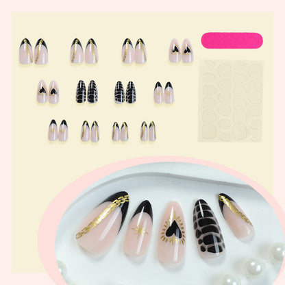 Decorative Press-On Nail Set with Artistic Heart and Star Designs Acalora