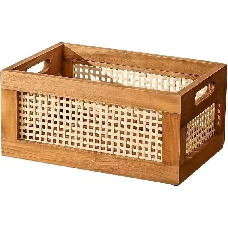High-quality storage basket with rattan details Acalora