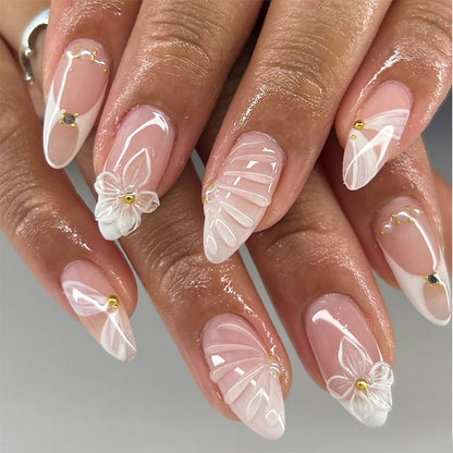 Decorative Nail Art Press-On Set with Floral and Gold Accents Acalora