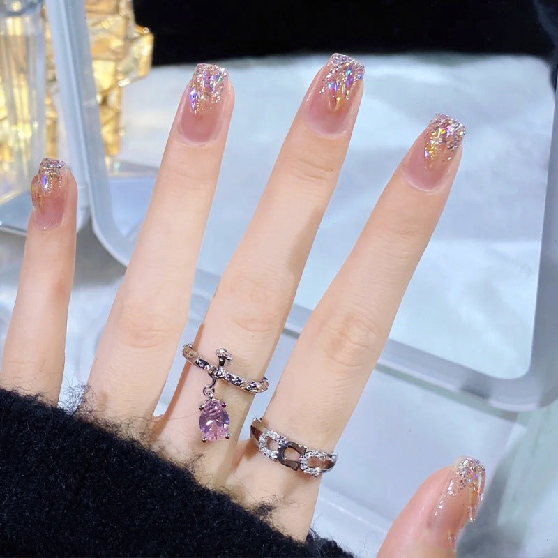 Acrylic nail set with sparkling holographic accents Acalora