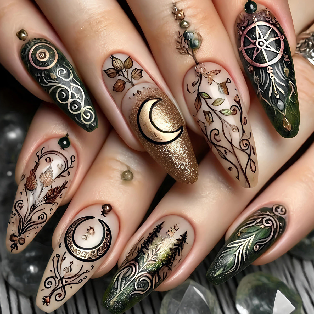 Artistic Celestial-Themed Nail Art Acalora