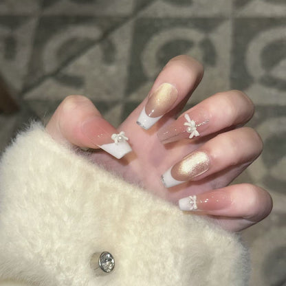 Elegant Reusable Press-On Nail Art Set with Pearl and Glitter Accents Acalora