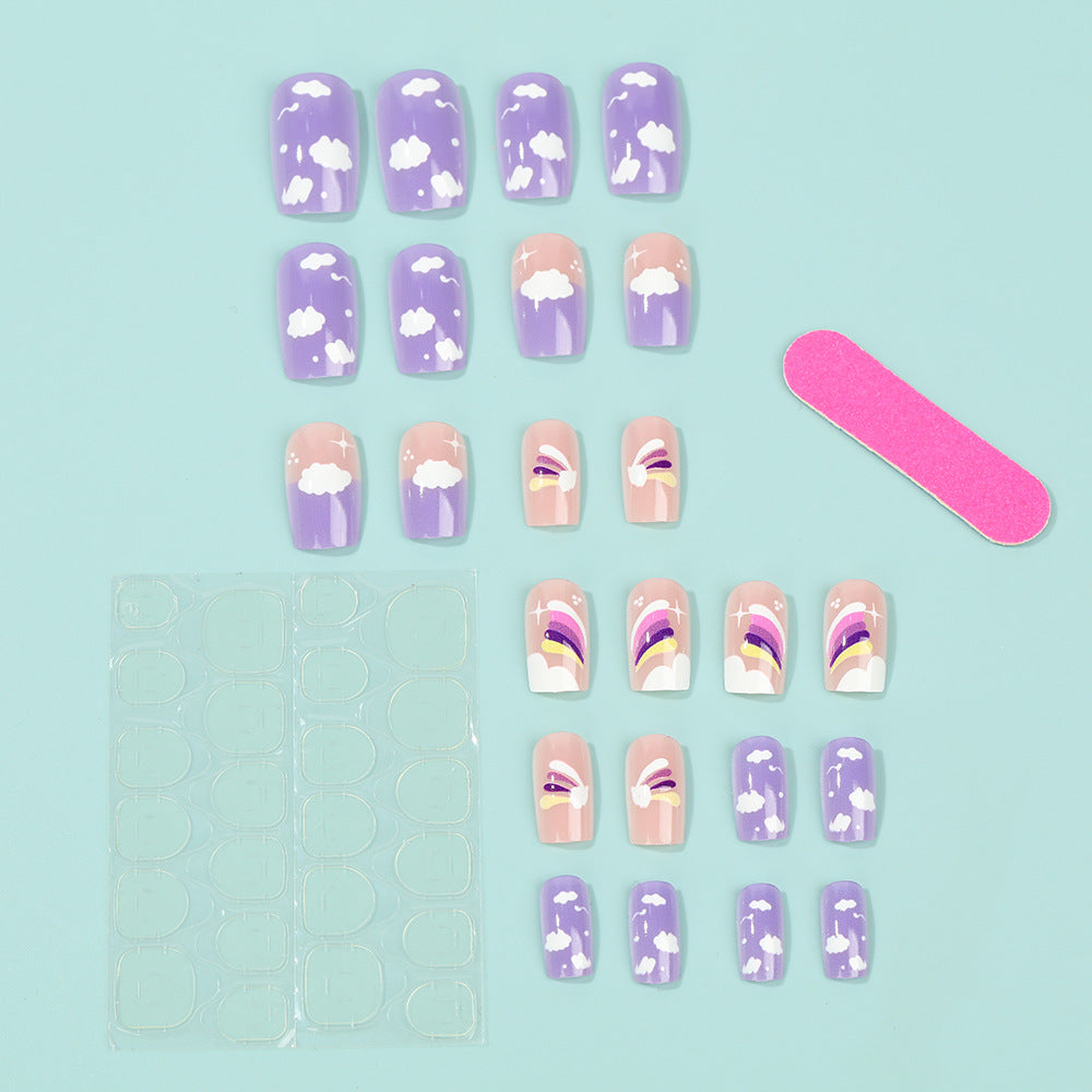 Creative Nail Art Set with colorful rainbow and cloud designs Acalora