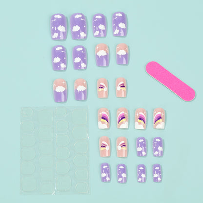 Creative Nail Art Set with colorful rainbow and cloud designs Acalora