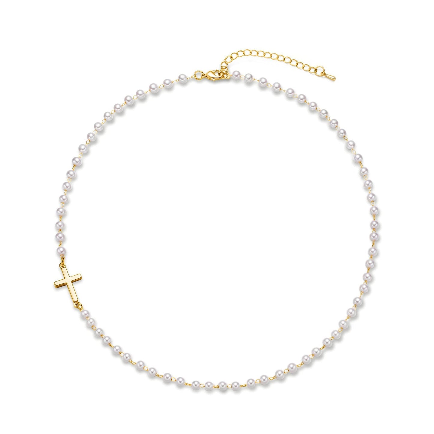 BowLift | Dainty Faux Pearl Cross Station Choker Necklace
