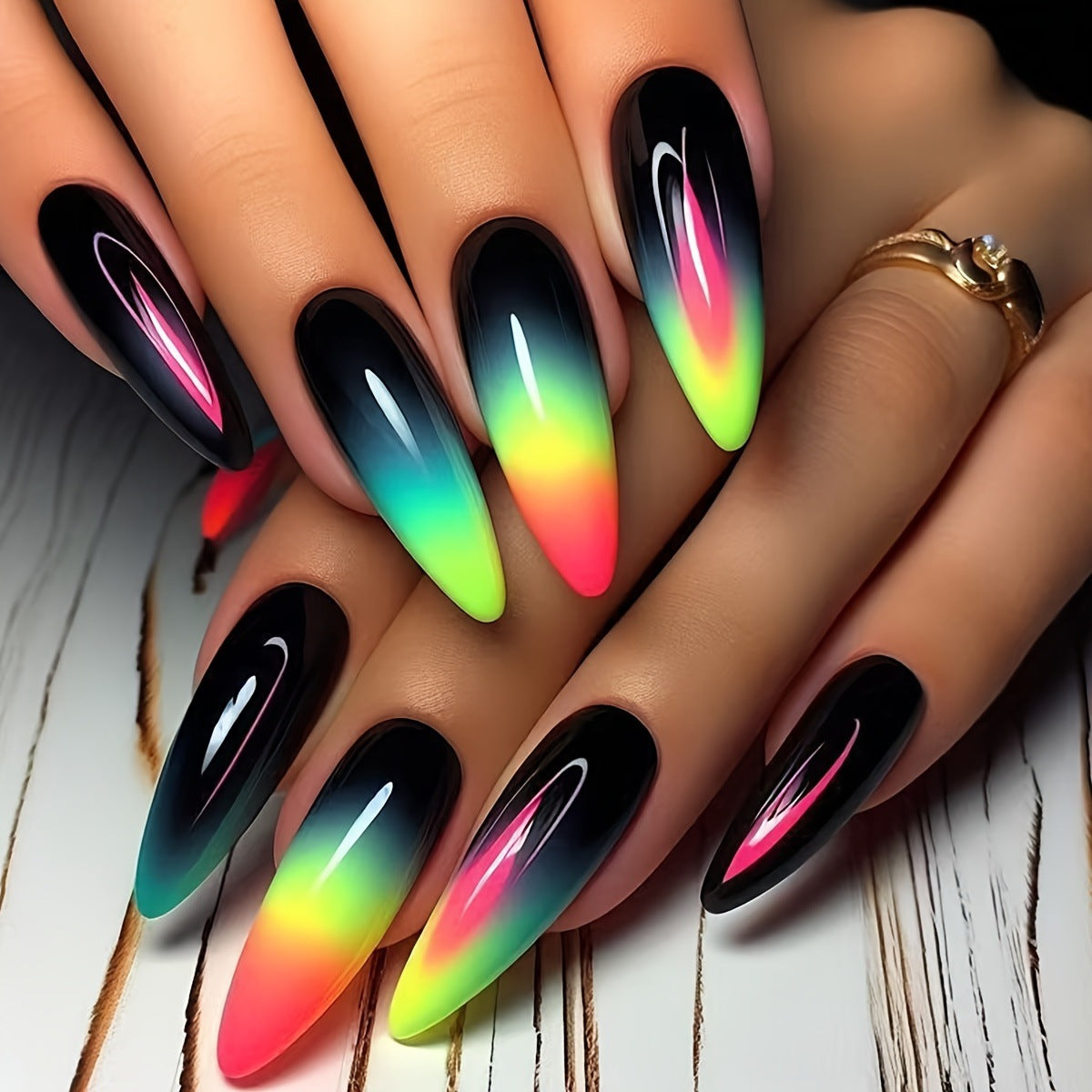Gradient Neon Tips Acrylic Nail Art Acalora