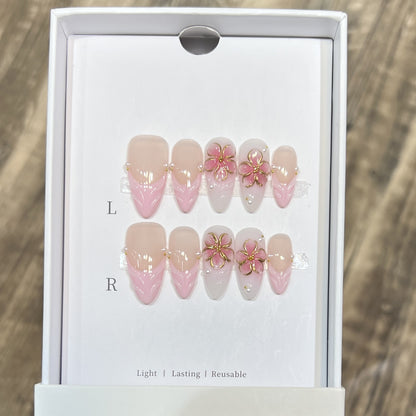 Decorative Floral Stiletto Press-On Nail Set Acalora