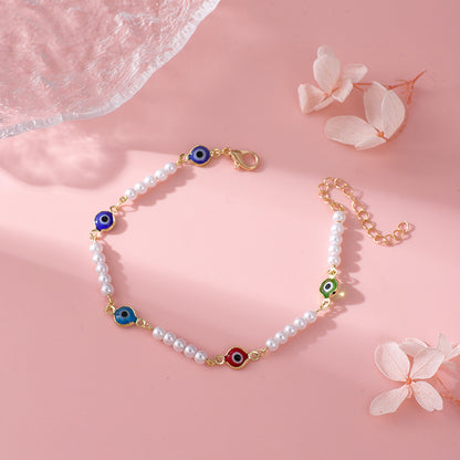 Pearl and Colorful Evil Eye Bracelet Acalora