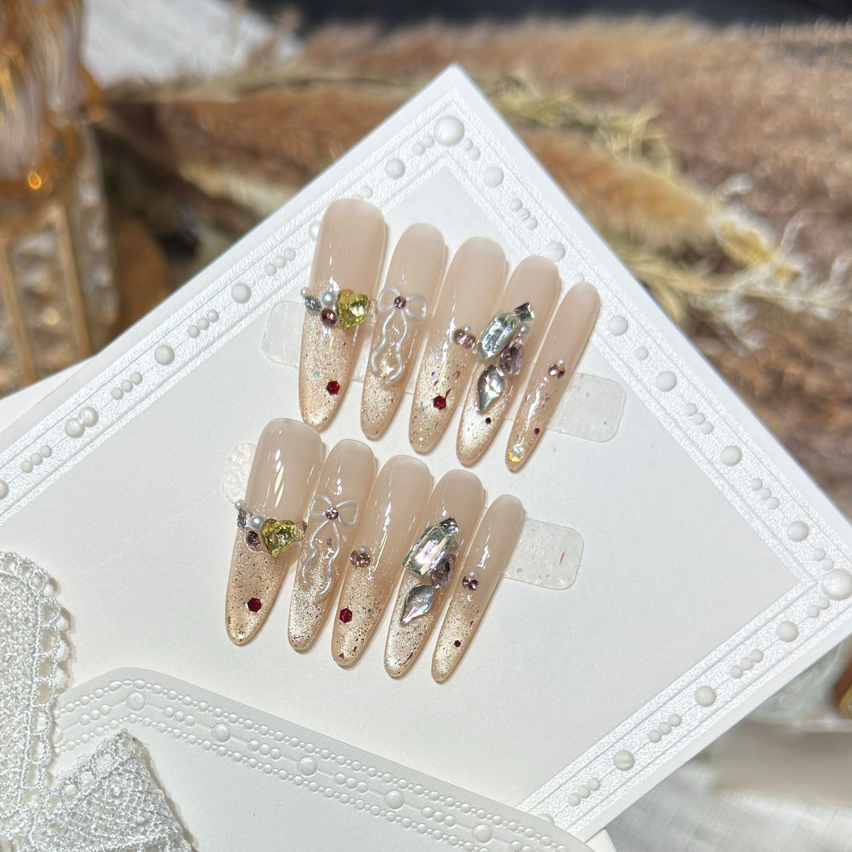 Decorative Stiletto Nail Art Set with Gem Accents Acalora