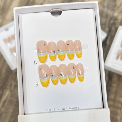 Stylish Press-On Nail Set with Unique Colorful Design Acalora