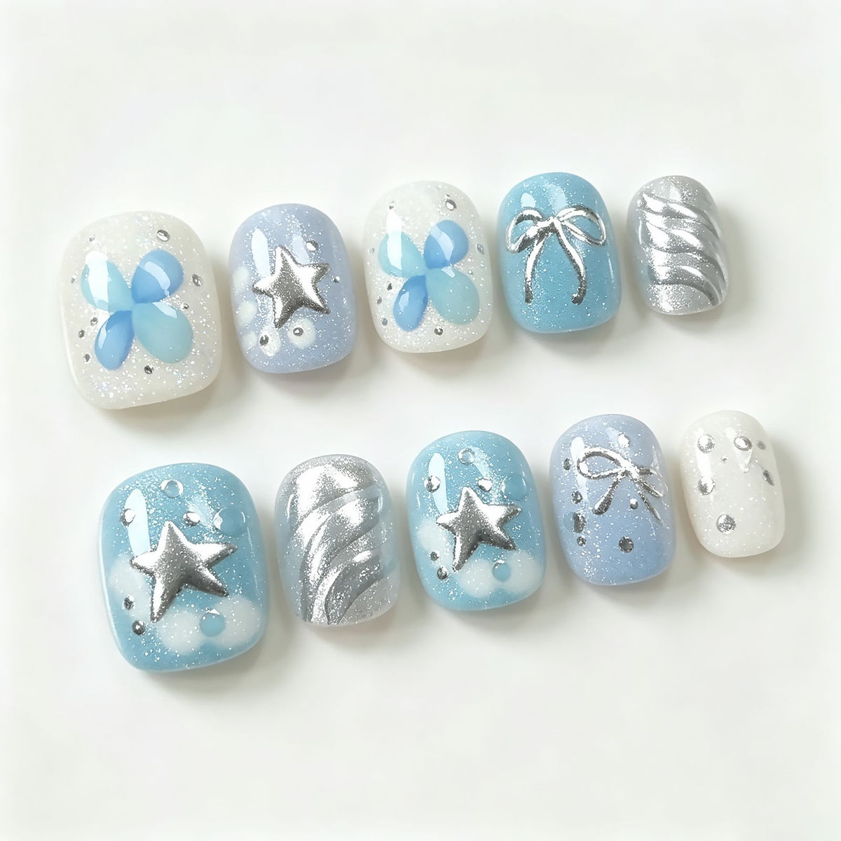 Artistic Star and Bow Press-On Nail Set Acalora