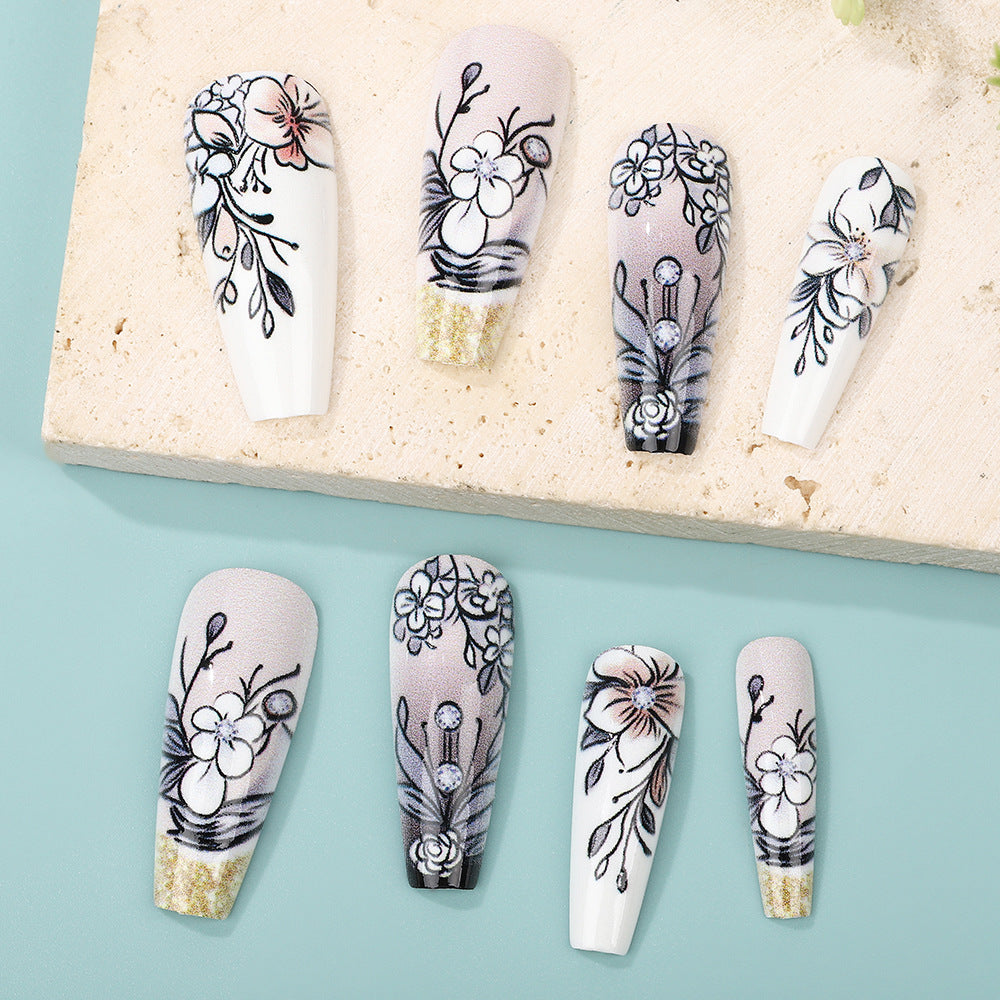 Art Nail Set with Artistic Floral Decorations Acalora