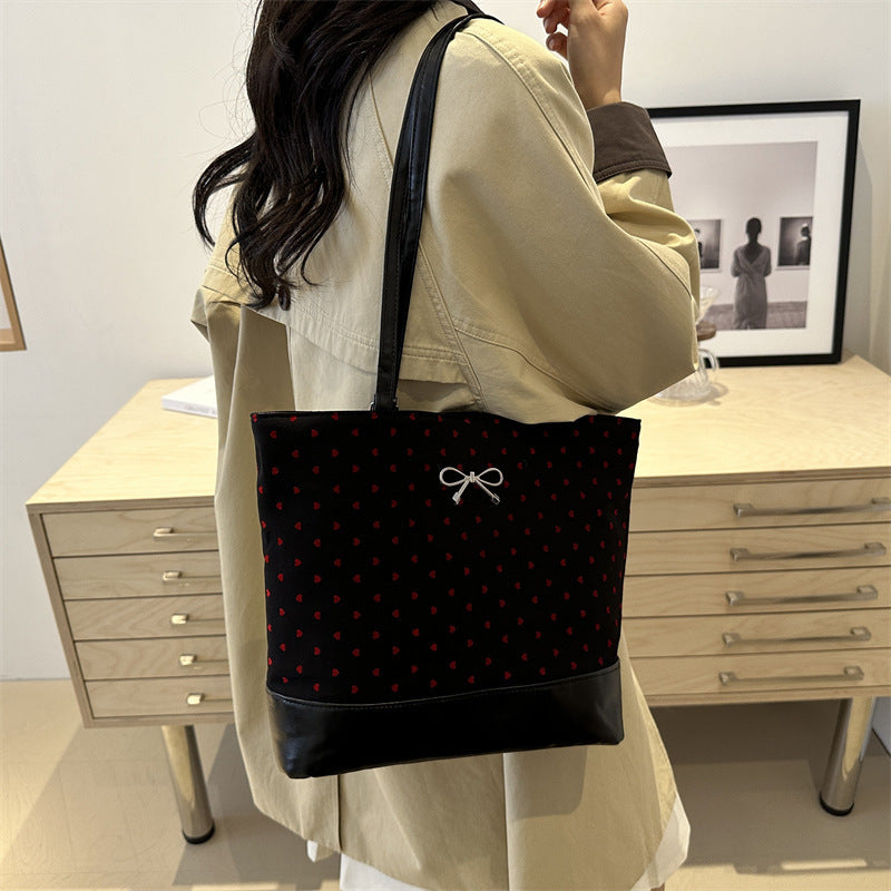 Heart-Embellished Canvas Tote Bag Acalora