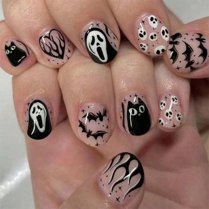 Artistic Halloween-Themed Press-On Nail Set Acalora
