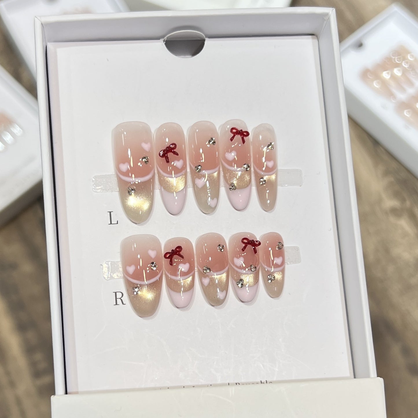 Decorative Press-On Nail Set with Heart and Bow Accents Acalora
