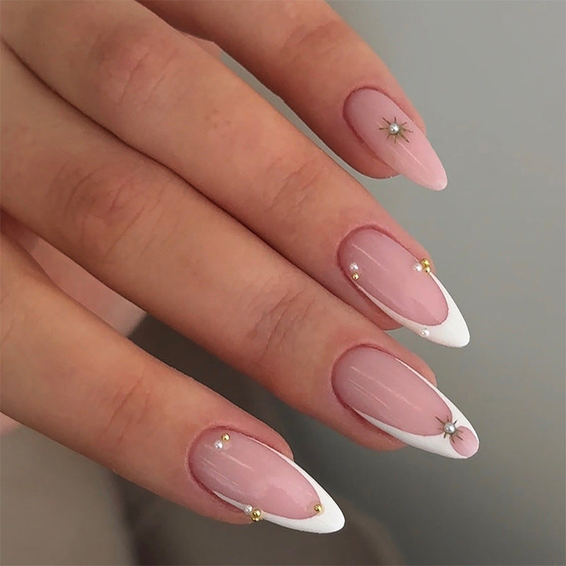 Decorative Press-On Nail Set with Elegant Star and Gem Accents Acalora