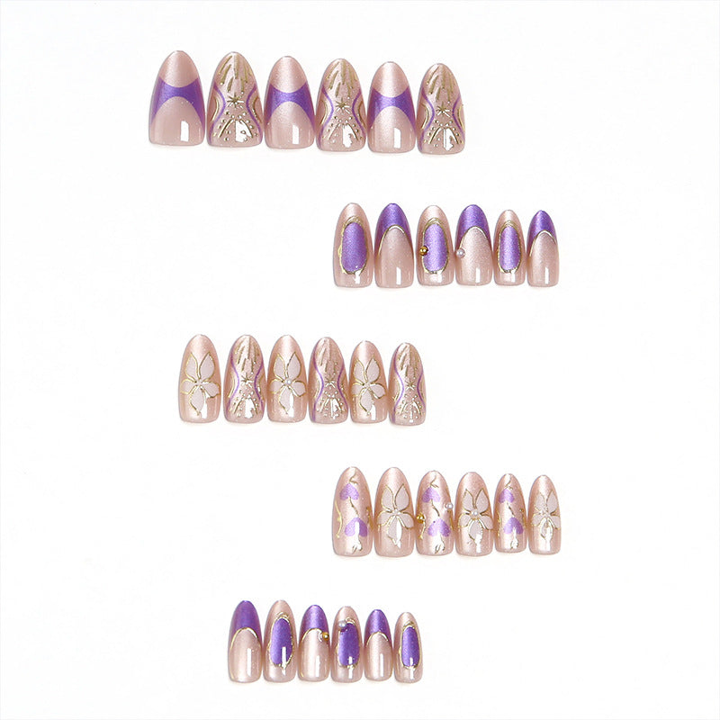 Artificial nail set with elegant flower and glitter details Acalora