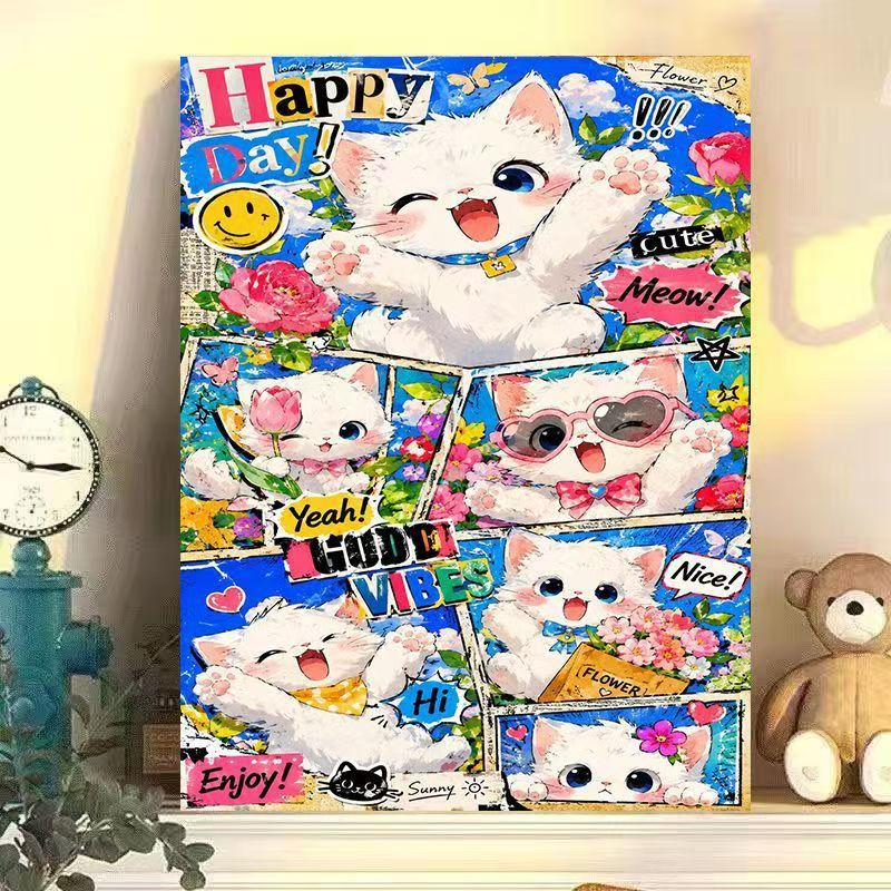 Playful Cat-Themed Wall Art Print