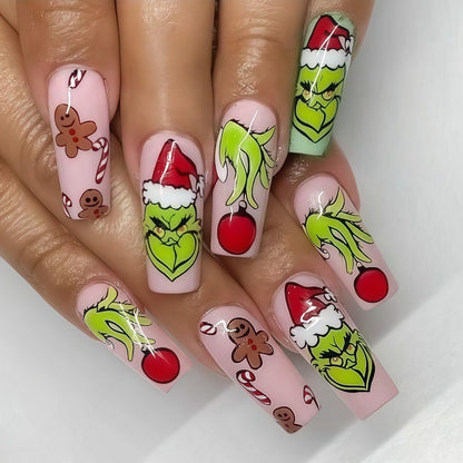 Artificial nail tips with festive Christmas designs Acalora