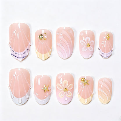 Artistic Floral Gel Nail Extensions Acalora