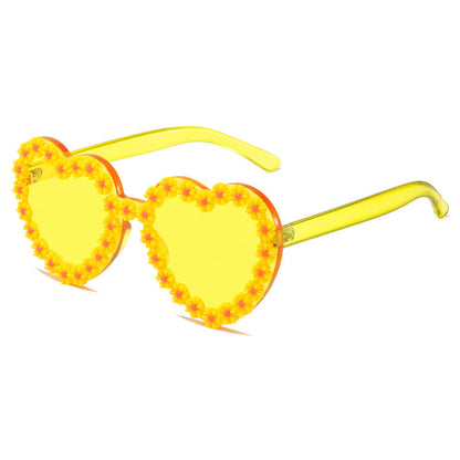 Ladies Love-Shaped Sunglasses with Floral Embellishments Bowlift