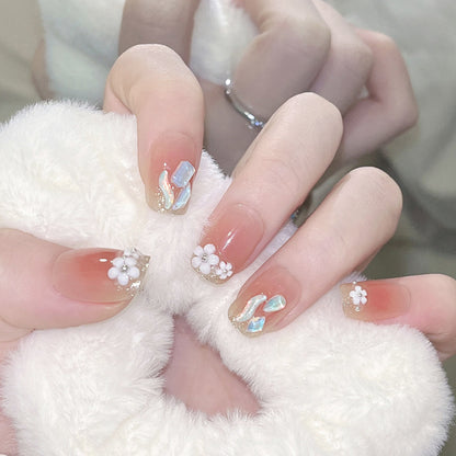 Artificial nail set with floral 3D decorations and elegant glitter Acalora