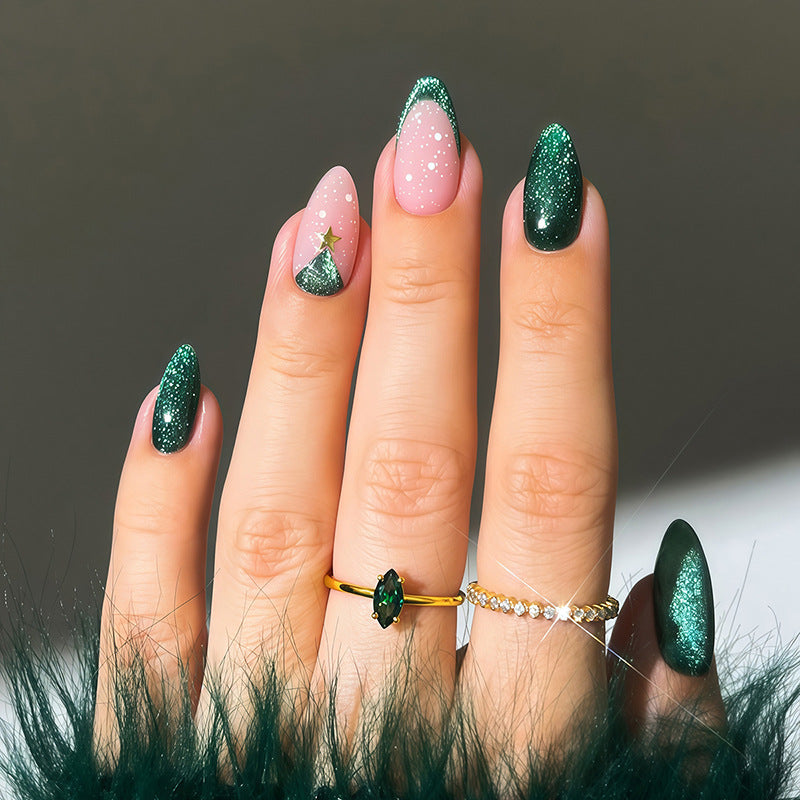 Deluxe Press-On Nail Set with Christmas-inspired Designs Acalora
