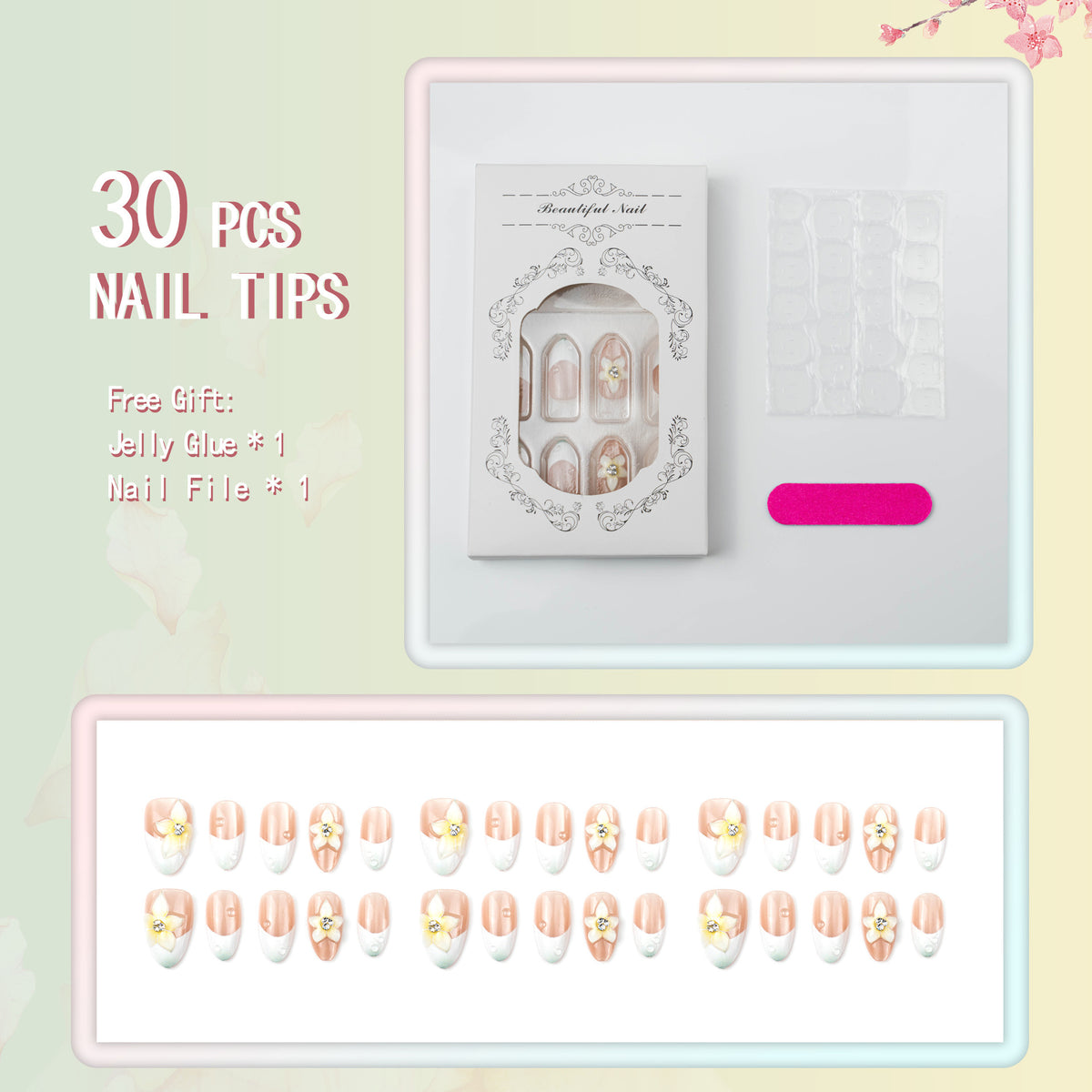 Acrylic nail set with elegant floral design Acalora