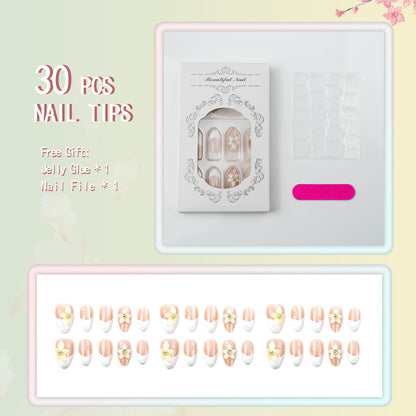 Acrylic nail set with elegant floral design Acalora