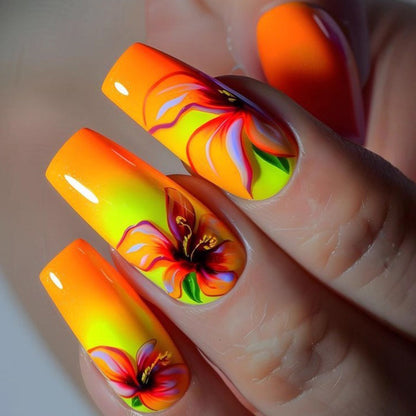 Acrylic nails with gradient color and floral design Acalora