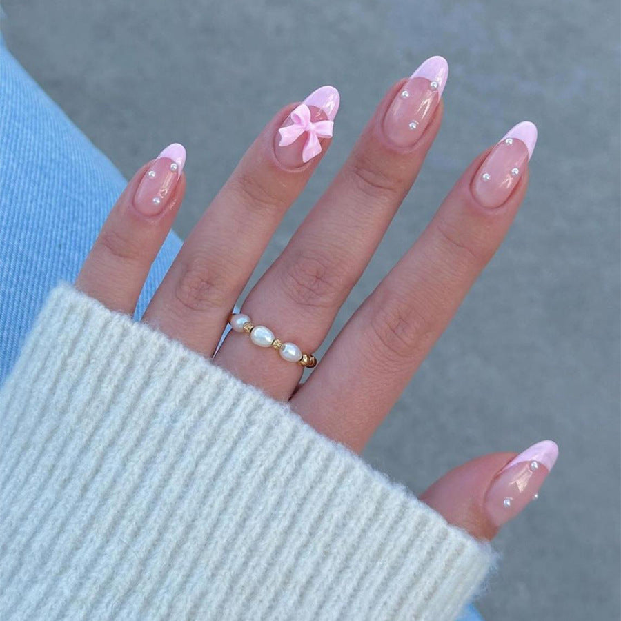 Premium False Nail Set with Elegant French Tip Design Acalora