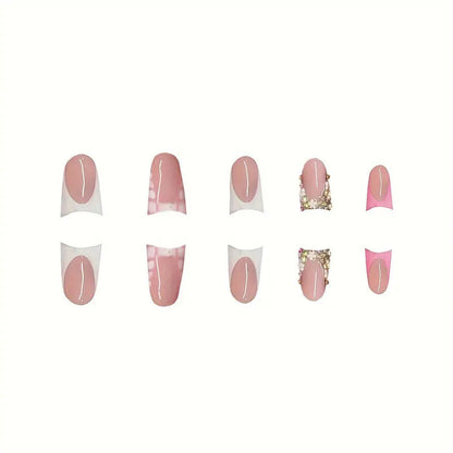Elegant Press-On Nail Art Set with Gem Accents Acalora