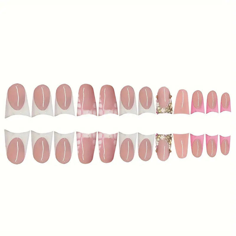 Elegant Press-On Nail Art Set with Gem Accents Acalora