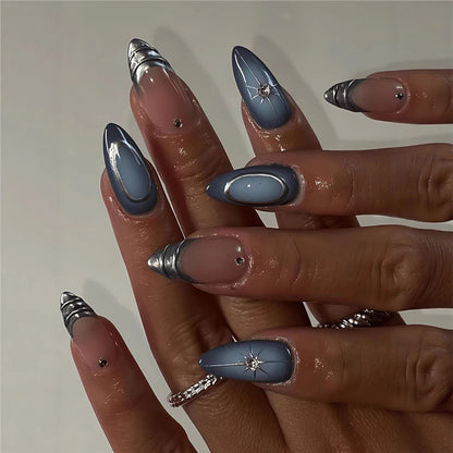 Decorative Stiletto Press-On Nail Art with Floral Accents Acalora