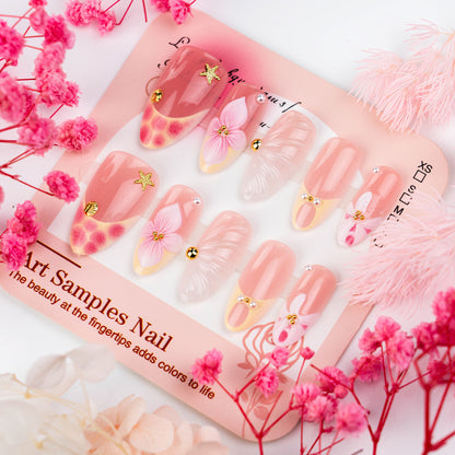 Artificial nail set with elegant rose and gold embellishments Acalora