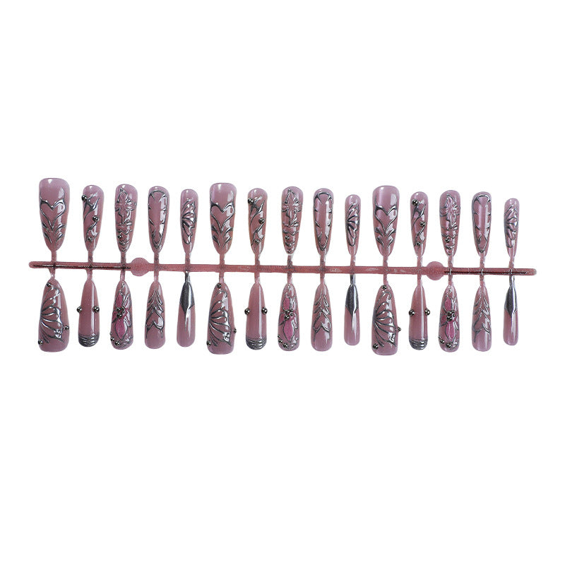 Artistic Press-On Nail Set with Intricate Floral Designs Acalora