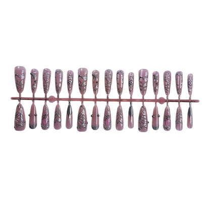 Artistic Press-On Nail Set with Intricate Floral Designs Acalora